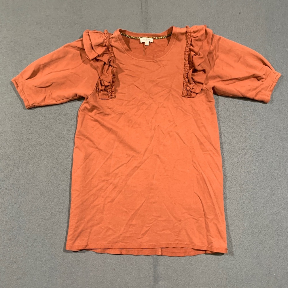 Umgee Mini Dress Women Small Rust Orange Ruffle Shoulder Puff Sleeve Cotton Boho